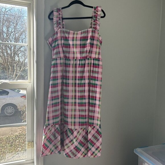 Torrid Mini Poplin Tiered Ruffle Strap Dress Plaid Pink Green NWT Plus 1X 14-16 - Picture 1 of 11